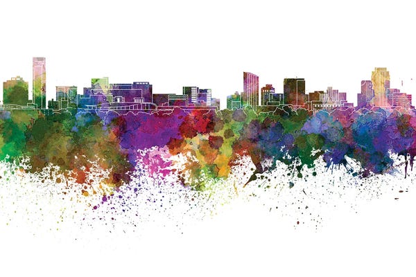 Michigan: Grand Rapids Skyline In Watercolor V-II by Paul Rommer