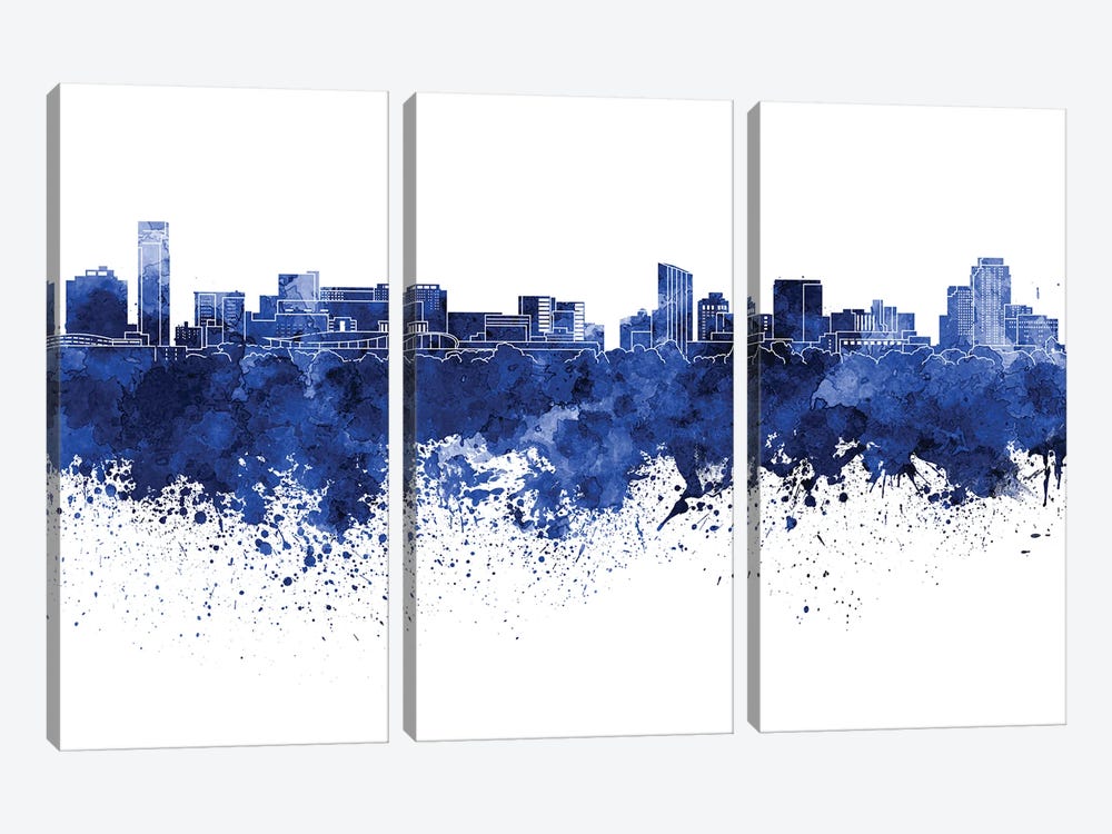 Grand Rapids Skyline In Blue by Paul Rommer 3-piece Canvas Art Print