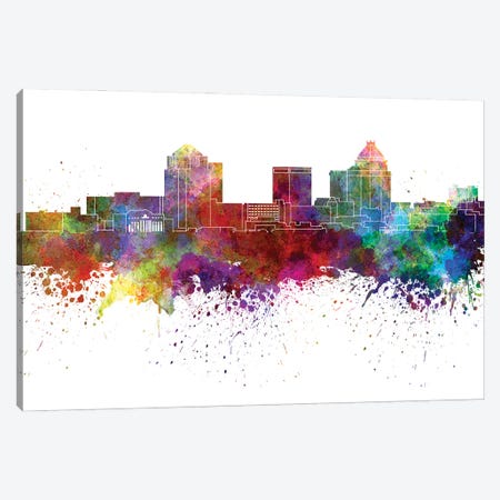 Greensboro Skyline In Watercolor V-II Canvas Print #PUR2869} by Paul Rommer Canvas Wall Art