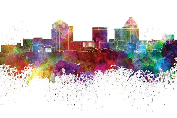 North Carolina: Greensboro Skyline In Watercolor V-II by Paul Rommer
