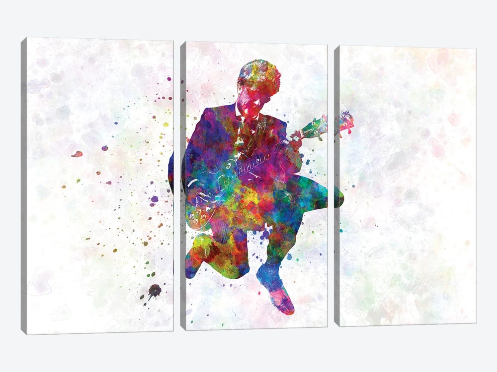 Guitarist In Concert Watercolor by Paul Rommer 3-piece Canvas Art Print