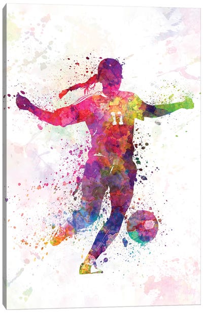 Girl Playing Soccer Silhouette I Canvas Art Print - Soccer