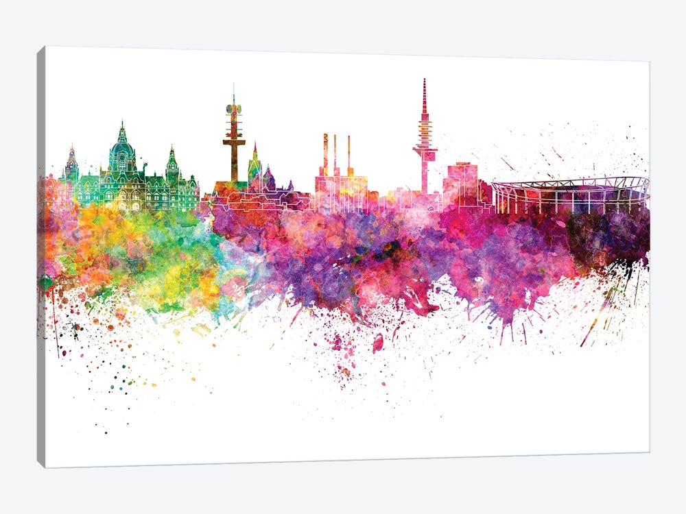 Hannover Skyline In Watercolor V-II by Paul Rommer 1-piece Canvas Art