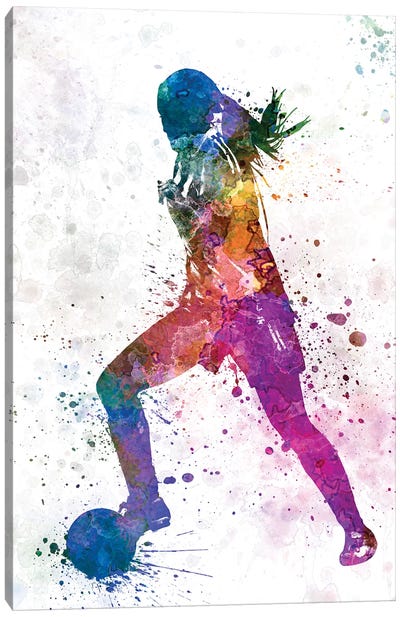 Girl Playing Soccer Silhouette II Canvas Art Print - Art Gifts for Kids & Teens