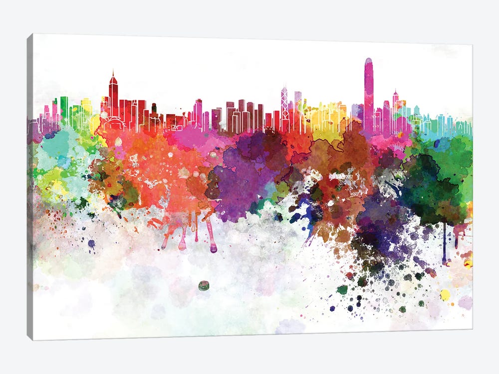 Hong Kong Skyline In Watercolor V-II by Paul Rommer 1-piece Canvas Print
