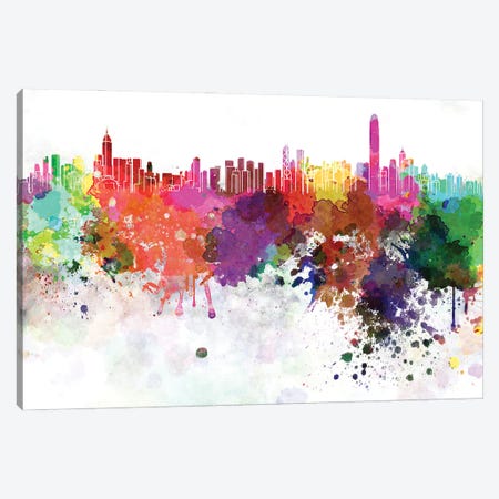 Hong Kong Skyline In Watercolor V-II Canvas Print #PUR2905} by Paul Rommer Canvas Art