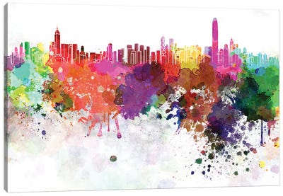 Hong Kong Skyline In Watercolor V-II Canvas Art Print - Hong Kong Art
