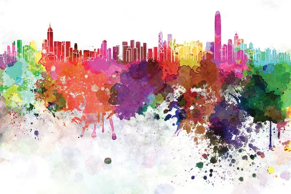 China: Hong Kong Skyline In Watercolor V-II by Paul Rommer