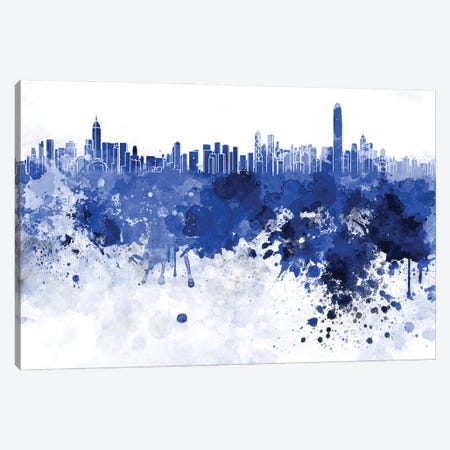 Hong Kong Skyline In Blue Canvas Print #PUR2906} by Paul Rommer Canvas Artwork