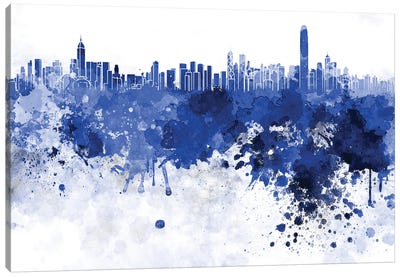Hong Kong Skyline In Blue Canvas Art Print - China Art