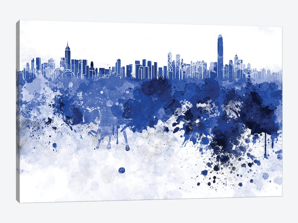 Hong Kong Skyline In Blue by Paul Rommer 1-piece Canvas Art