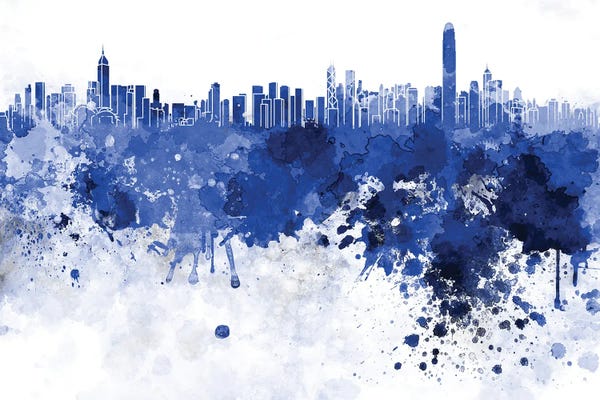 China: Hong Kong Skyline In Blue by Paul Rommer