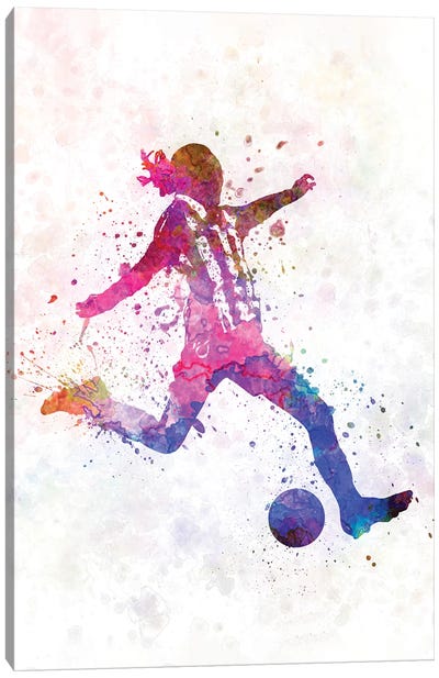 Girl Playing Soccer Silhouette IV Canvas Art Print - Soccer Art