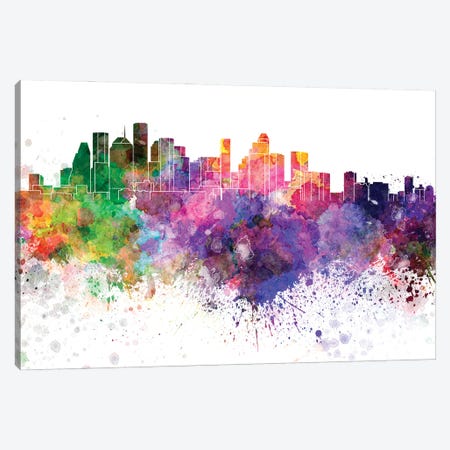 Houston Skyline In Watercolor V-II Canvas Print #PUR2913} by Paul Rommer Canvas Artwork