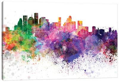 Houston Skyline In Watercolor V-II Canvas Art Print - Houston Skylines