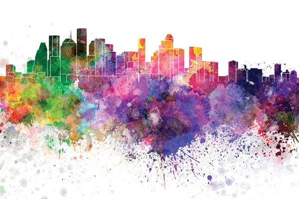 Canvas Print: Houston Skyline In Watercolor V-II by Paul Rommer