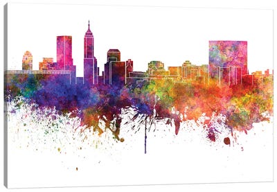 Indianapolis Skyline In Watercolor V-II Canvas Art Print - Indiana Art
