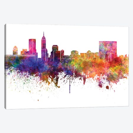 Indianapolis Skyline In Watercolor V-II Canvas Print #PUR2917} by Paul Rommer Canvas Art Print