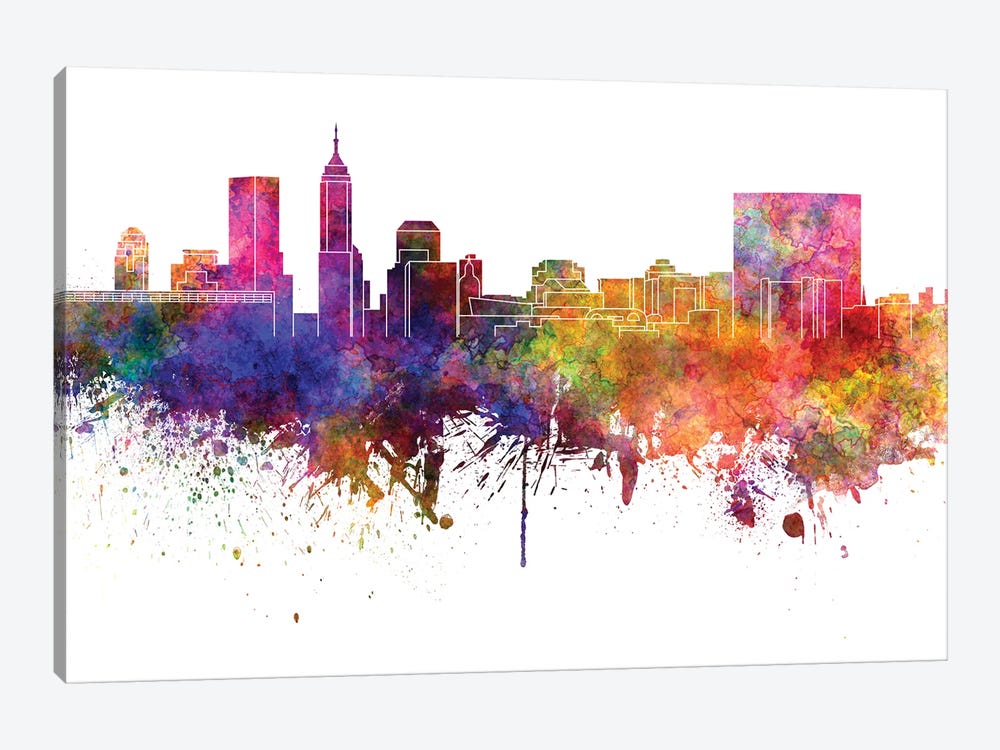 Indianapolis Skyline In Watercolor V-II by Paul Rommer 1-piece Canvas Wall Art