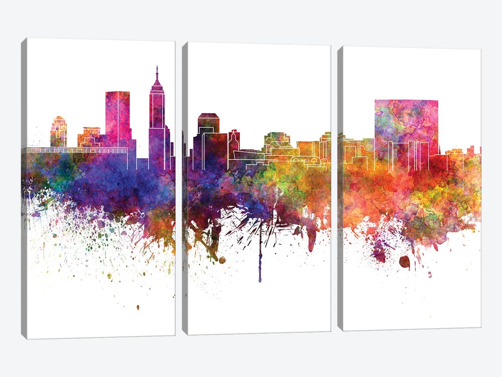 Indianapolis Skyline In Watercolor V-II by Paul Rommer 3-piece Canvas Art