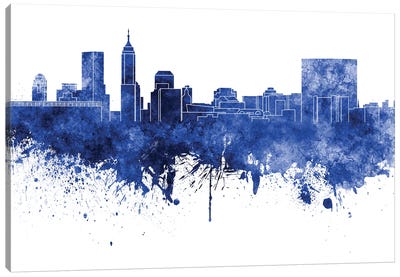 Indianapolis Skyline In Blue Canvas Art Print - Indiana Art