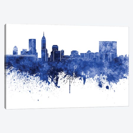 Indianapolis Skyline In Blue Canvas Print #PUR2918} by Paul Rommer Canvas Wall Art
