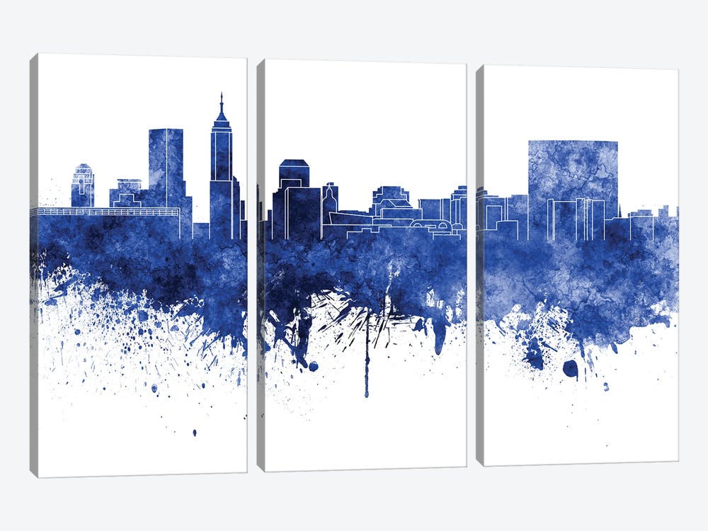 Indianapolis Skyline In Blue by Paul Rommer 3-piece Art Print