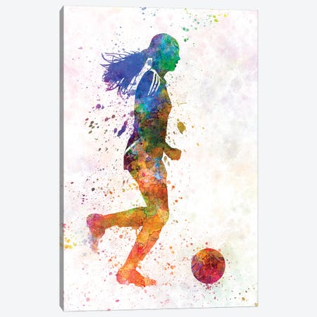 Girl Playing Soccer Silhouette V Canvas Print #PUR291} by Paul Rommer Canvas Art Print