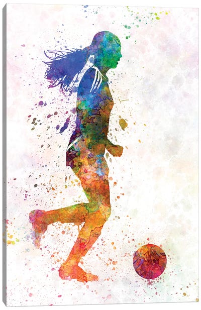 Girl Playing Soccer Silhouette V Canvas Art Print - Soccer Art