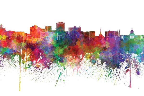 Mississippi: Jackson Skyline In Watercolor V-II by Paul Rommer