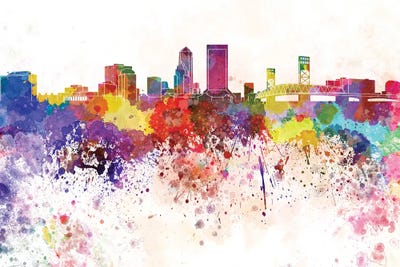 Jacksonville Skyline In Watercolor V-II by Paul Rommer multi panel art