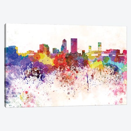 Jacksonville Skyline In Watercolor V-II Canvas Print #PUR2929} by Paul Rommer Canvas Print