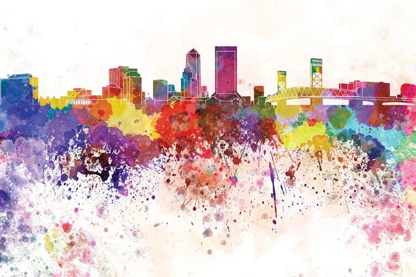 Jacksonville: Jacksonville Skyline In Watercolor V-II by Paul Rommer