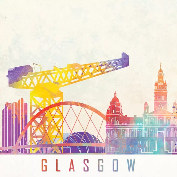 Scotland: Glasgow Landmarks Watercolor by Paul Rommer