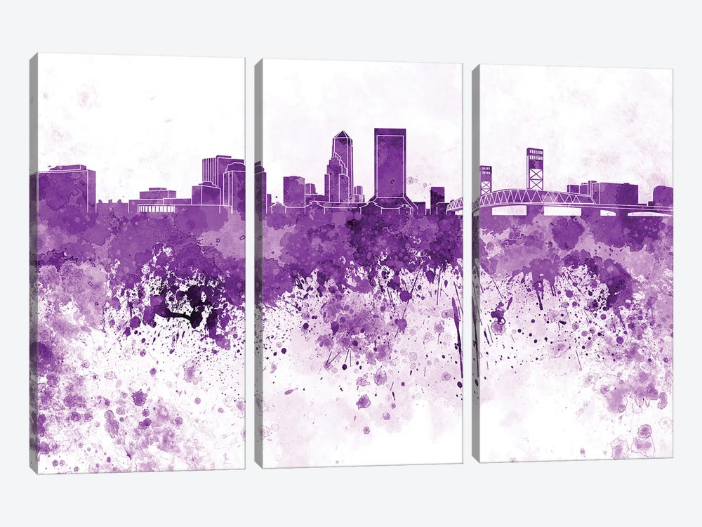 Jacksonville Skyline In Lilac by Paul Rommer 3-piece Canvas Artwork