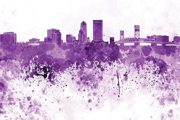 Paul Rommer: Jacksonville Skyline In Lilac by Paul Rommer