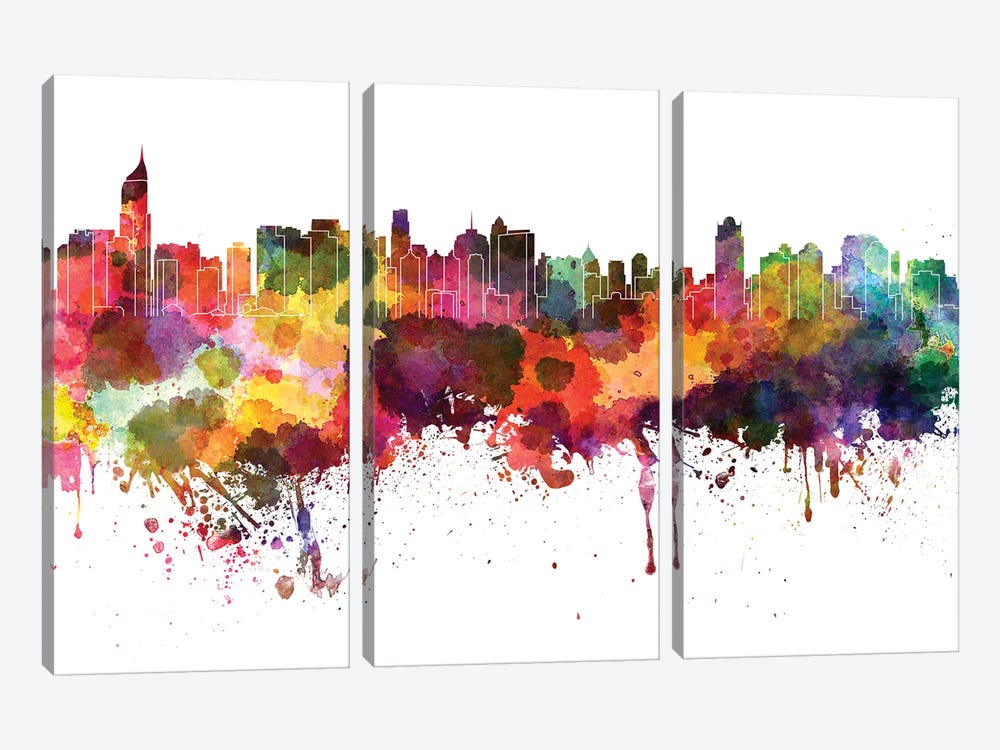 Jakarta Skyline In Watercolor V-II by Paul Rommer 3-piece Canvas Wall Art