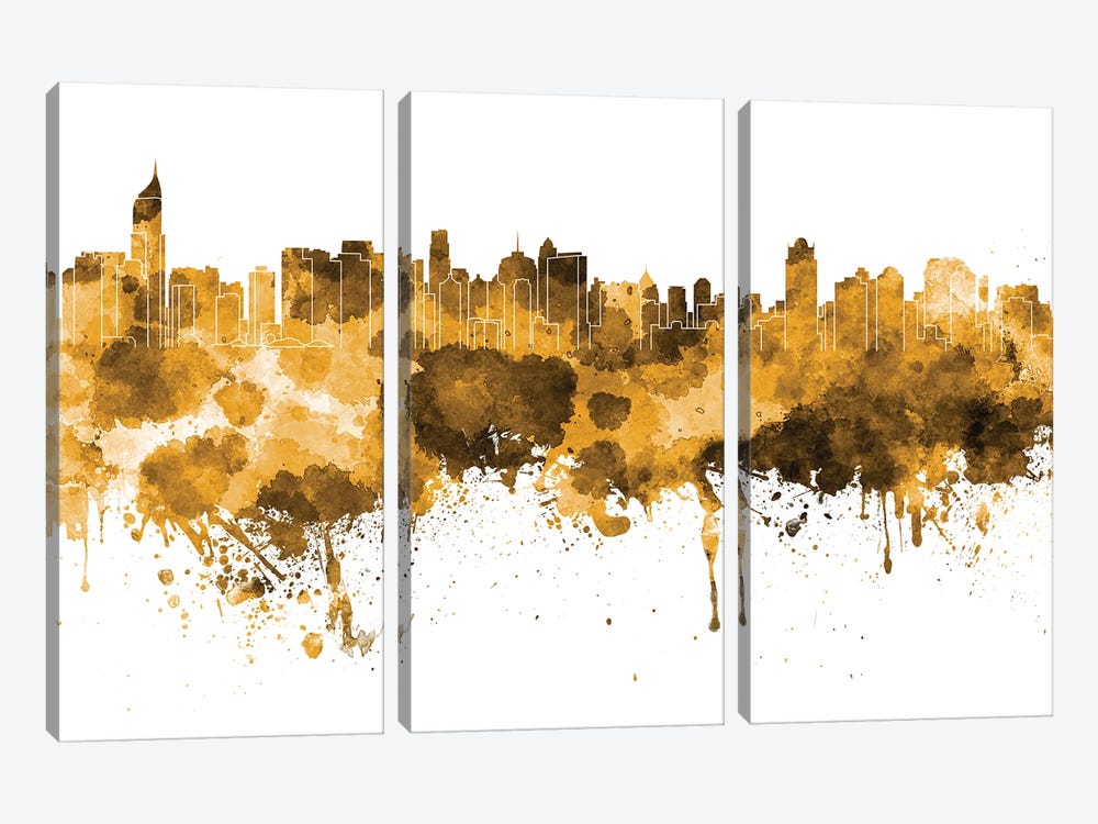 Jakarta Skyline In Yellow by Paul Rommer 3-piece Canvas Print
