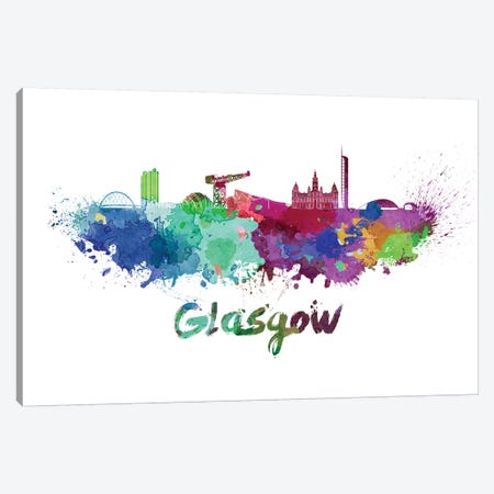 Glasgow Skyline In Watercolor Canvas Print #PUR293} by Paul Rommer Art Print