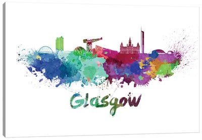 Glasgow Skyline In Watercolor Canvas Art Print - Glasgow