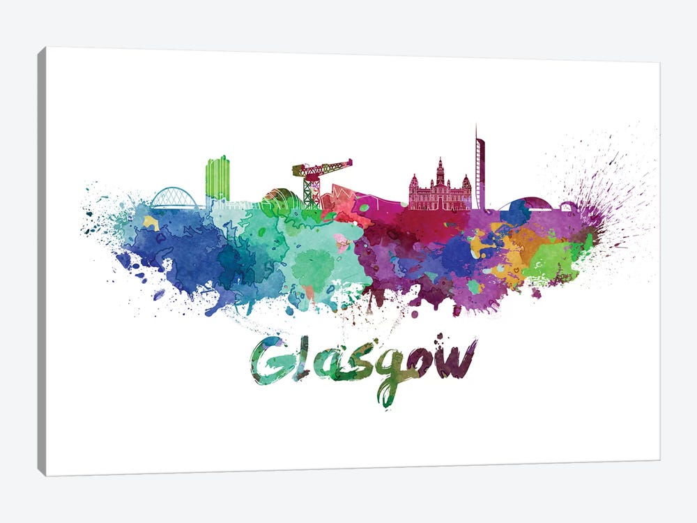 Glasgow Skyline In Watercolor by Paul Rommer 1-piece Canvas Art