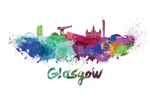 Glasgow: Glasgow Skyline In Watercolor by Paul Rommer