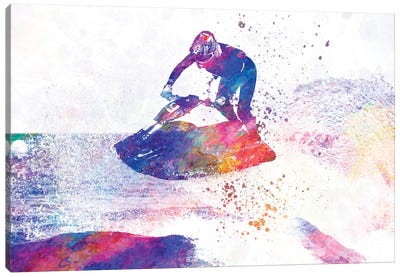 Jet Ski In Watercolor Canvas Art Print - Extreme Sports Art