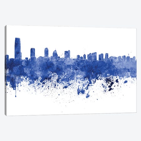 Jersey City Skyline In Blue Canvas Print #PUR2944} by Paul Rommer Canvas Artwork