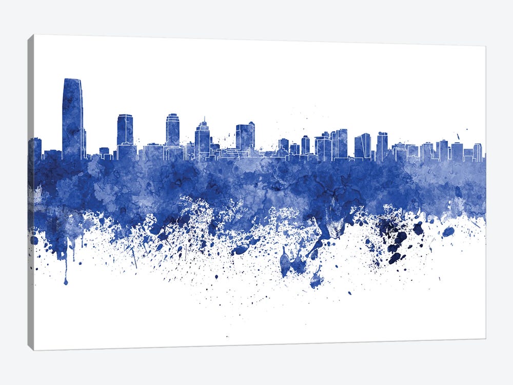 Jersey City Skyline In Blue by Paul Rommer 1-piece Canvas Artwork