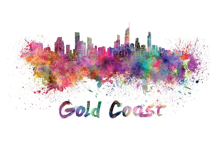 Gold Coast Skyline In Watercolor by Paul Rommer wall art