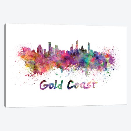 Gold Coast Skyline In Watercolor Canvas Print #PUR294} by Paul Rommer Canvas Art