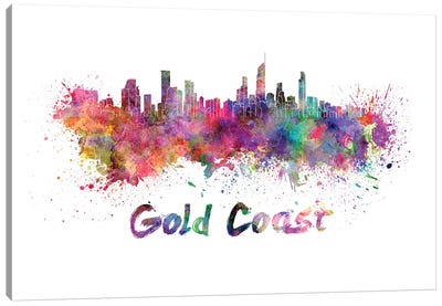 Gold Coast Skyline In Watercolor Canvas Art Print