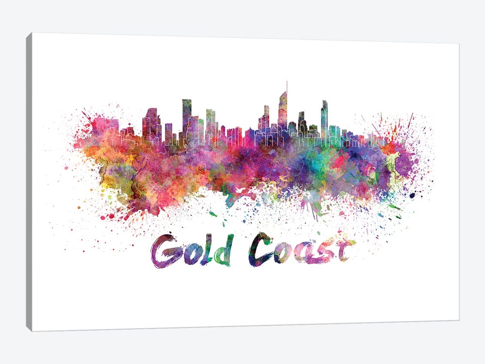 Gold Coast Skyline In Watercolor by Paul Rommer 1-piece Canvas Print