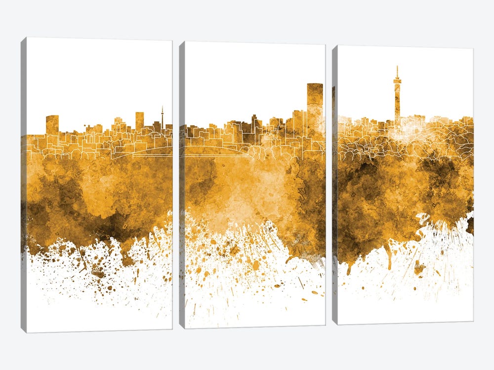 Johannesburg Skyline In Yellow by Paul Rommer 3-piece Art Print